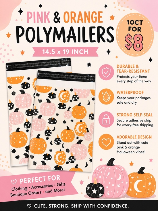 Other - Pink & Orange Halloween Pumpkin Polymailers - 10 Pack
